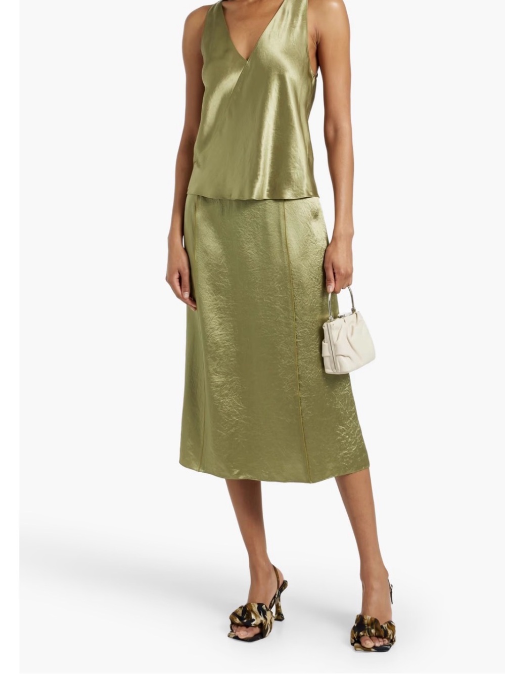 Vince Satin Olive Slip Midi Skirt NWT